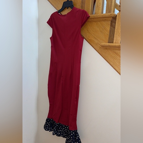 Women’s Pencil Dress Size Medium Ball Fishtail Red Black Button Ruffled Bottom - Picture 4 of 9